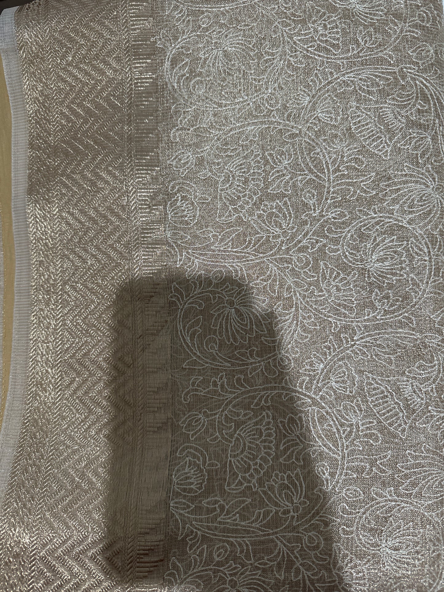 Kota Tissue Full Embroidery Beige Saree