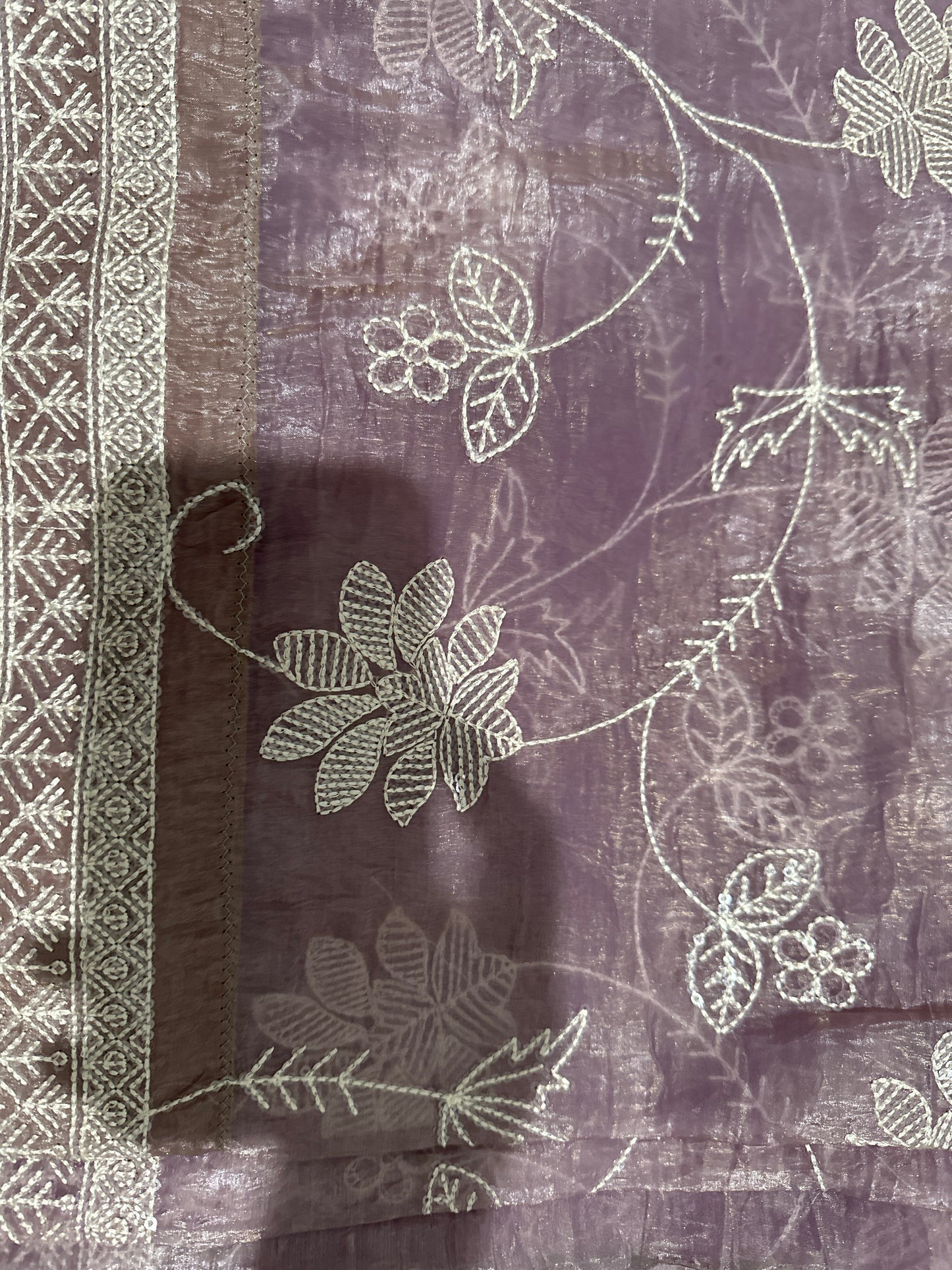 Crush Crepe Work Lavender Saree