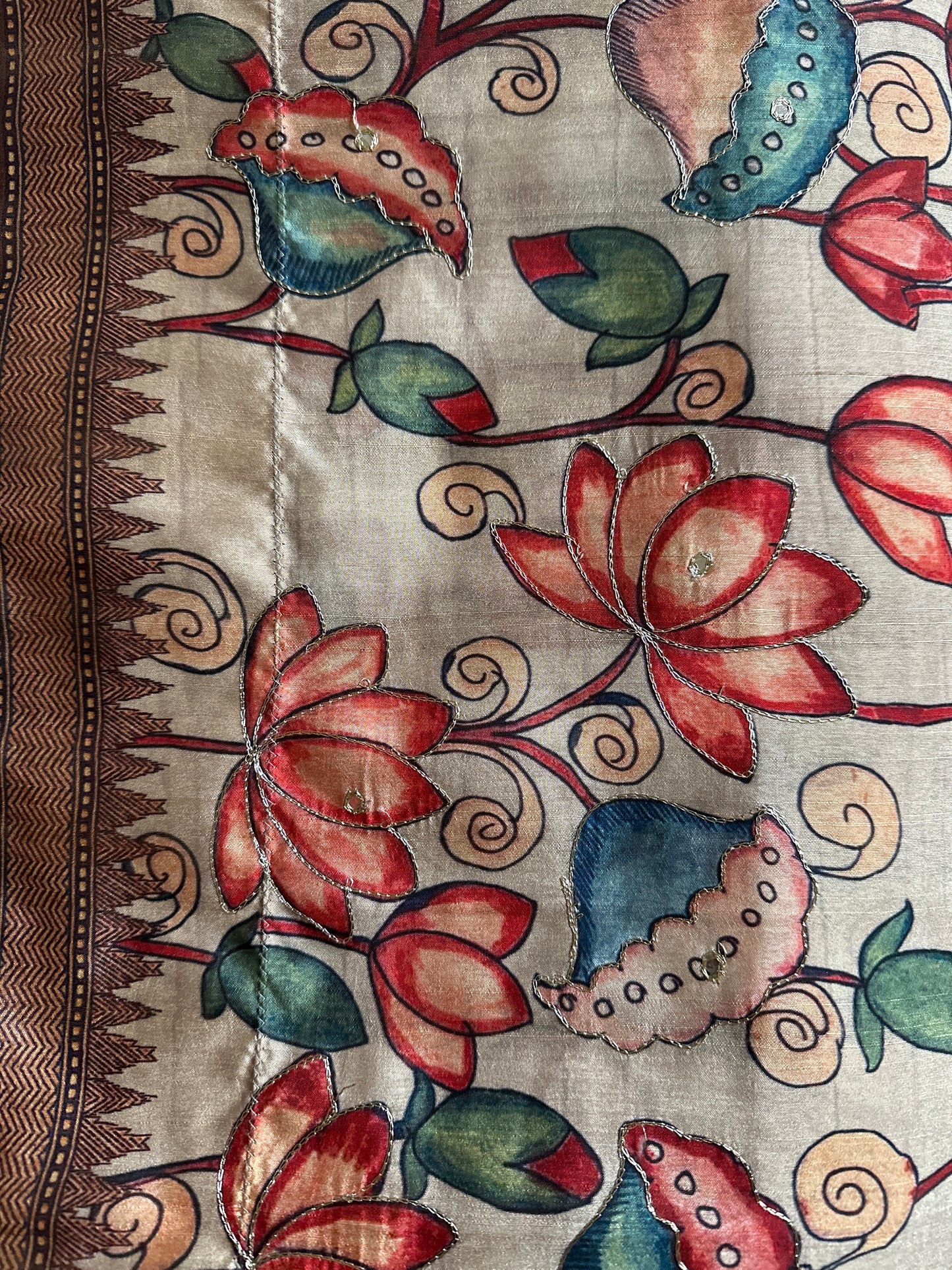 Mangalagiri Kalamkari Mirror Work Saree