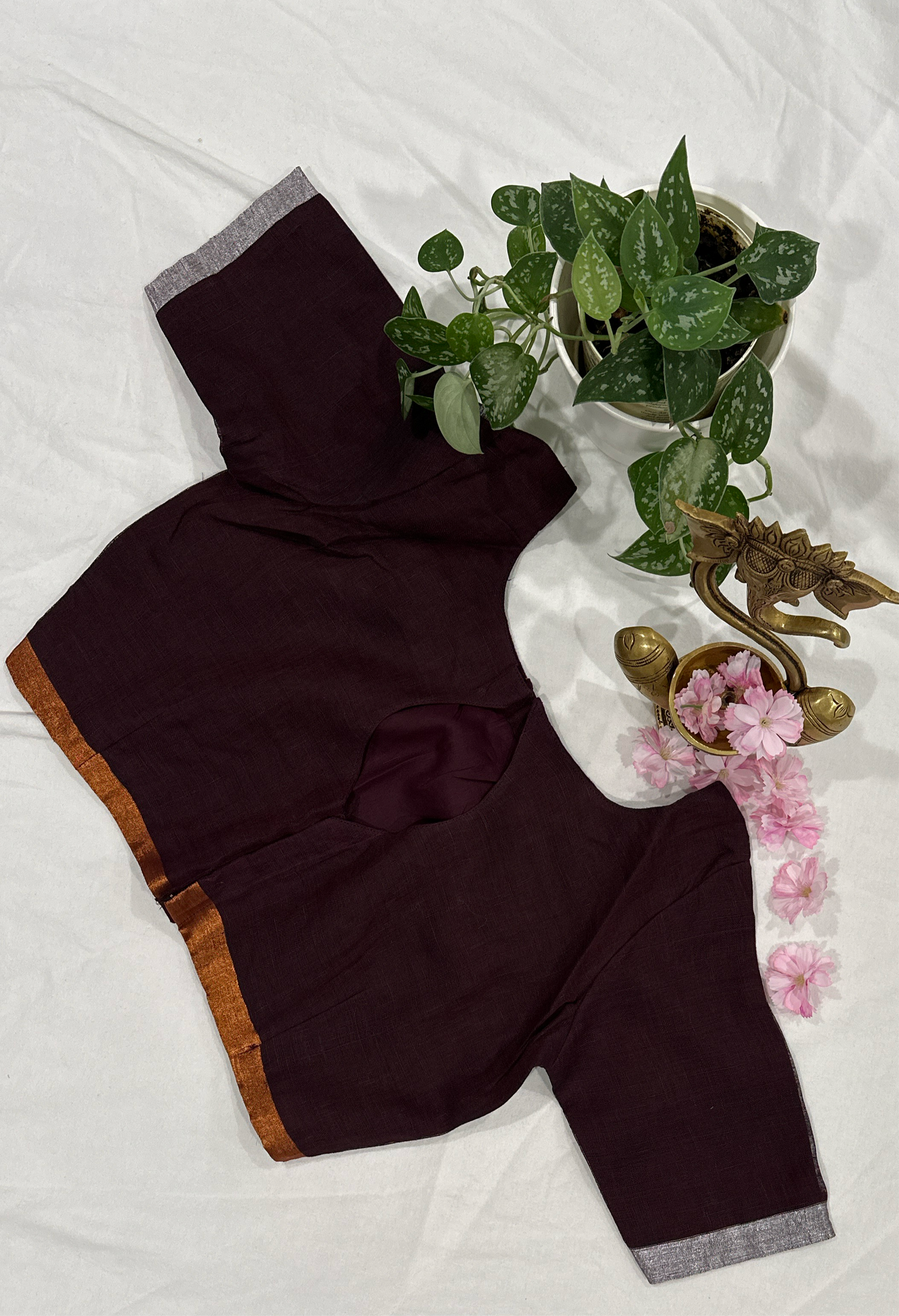 Linen Floral Brown Saree