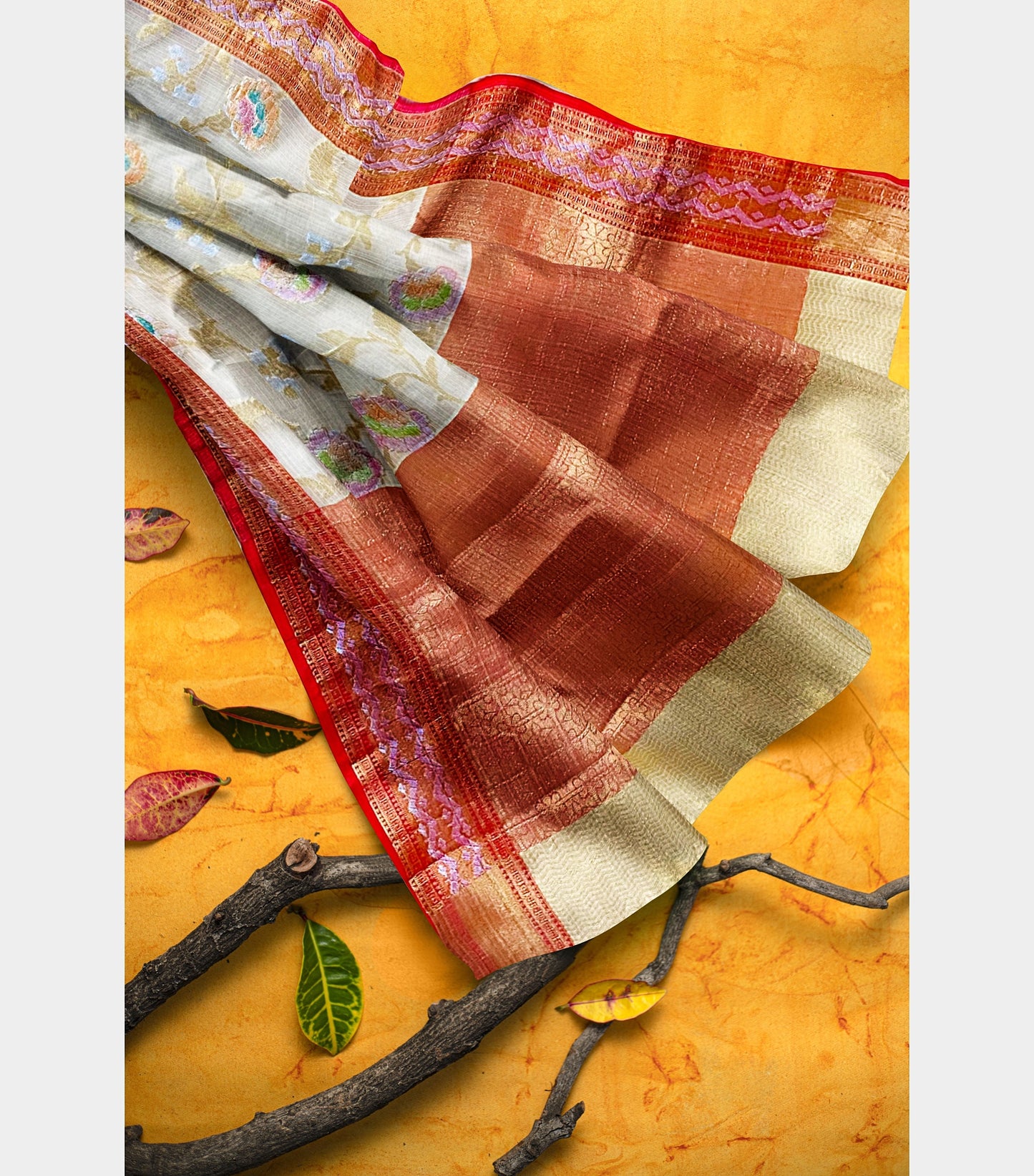 Kota Floral Beige Saree