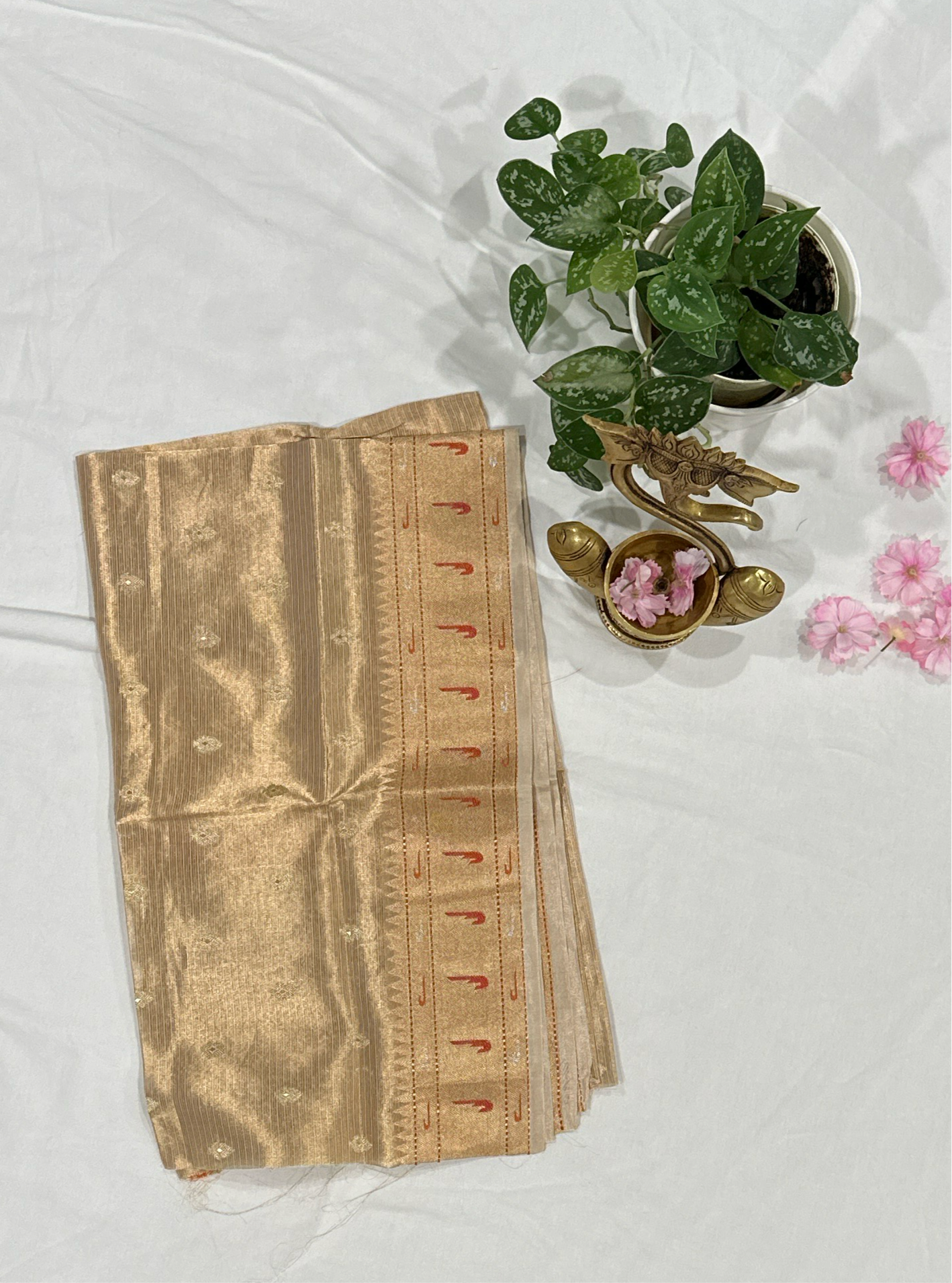 Pure Zari Kota Katan Silk Beige Saree