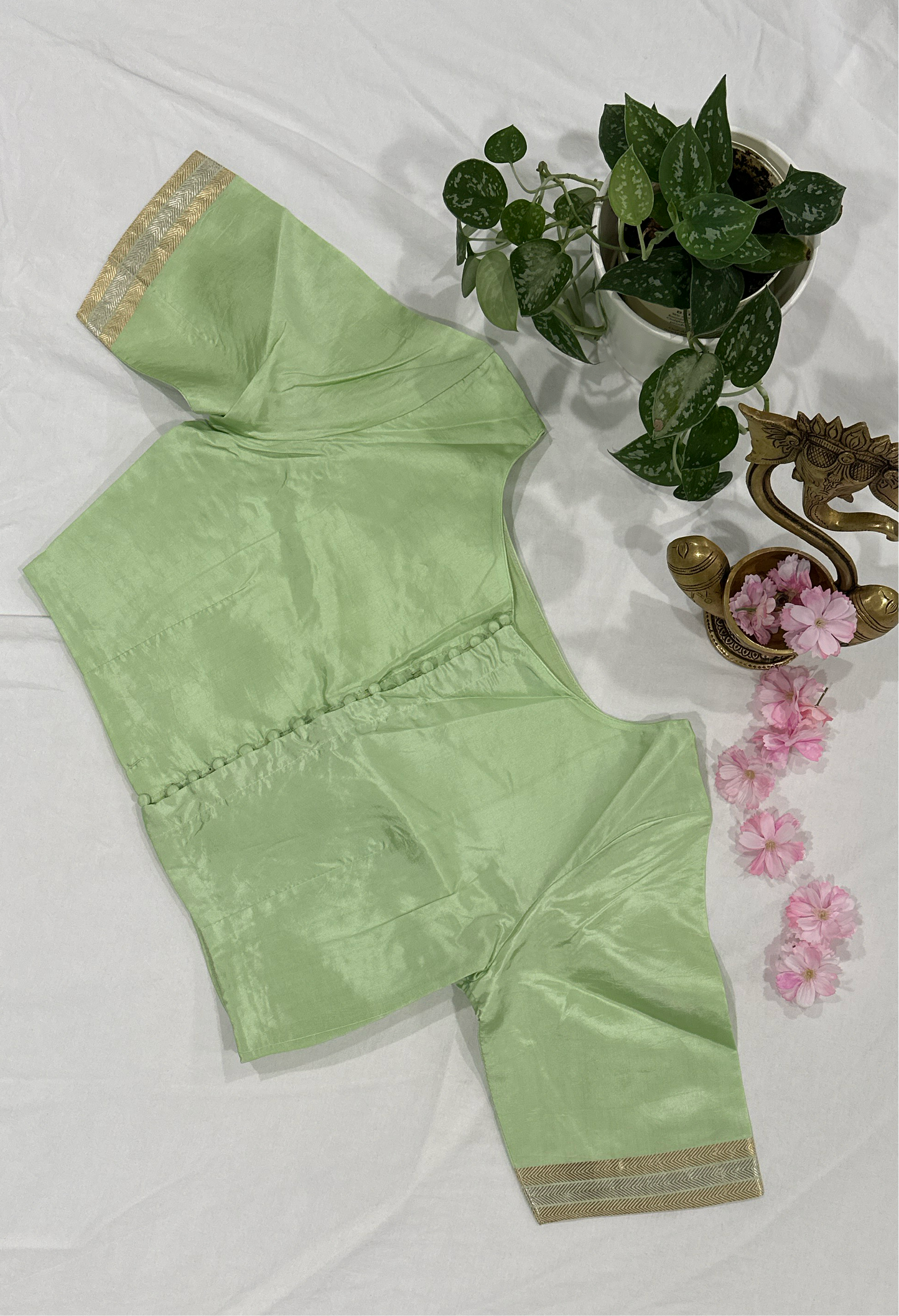 Raw Mango Silk Meena Green Saree