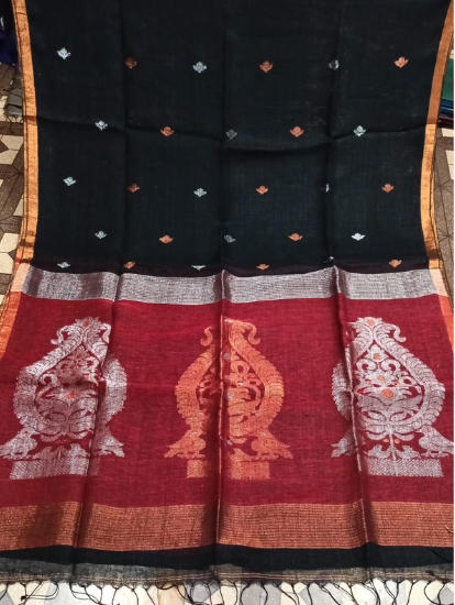 Linen contrast black saree