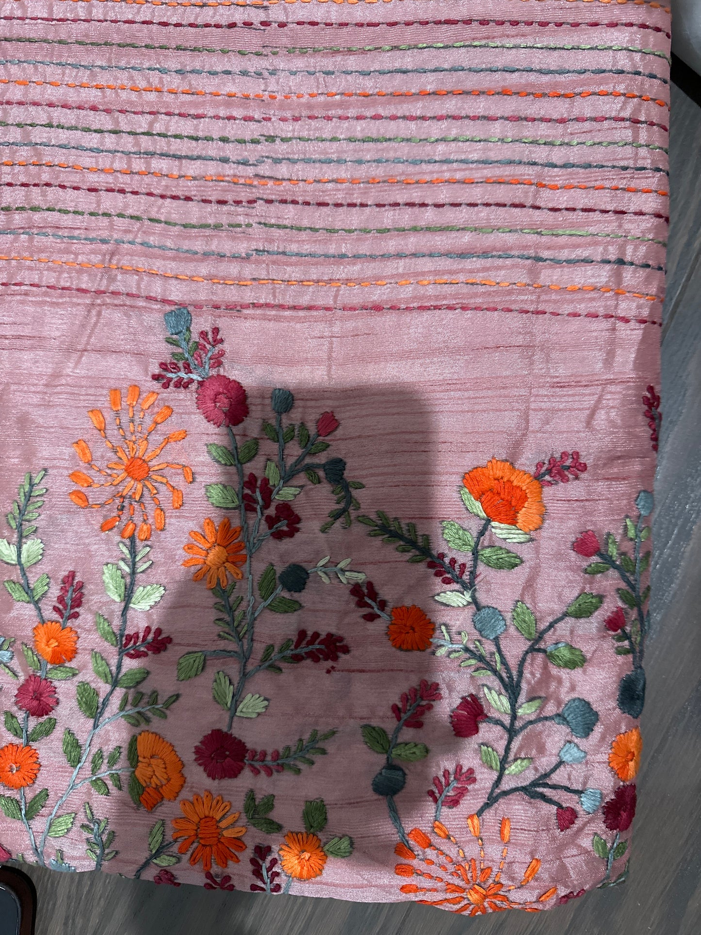 Tussar Boolean Knot Embroidery Light Pink Saree