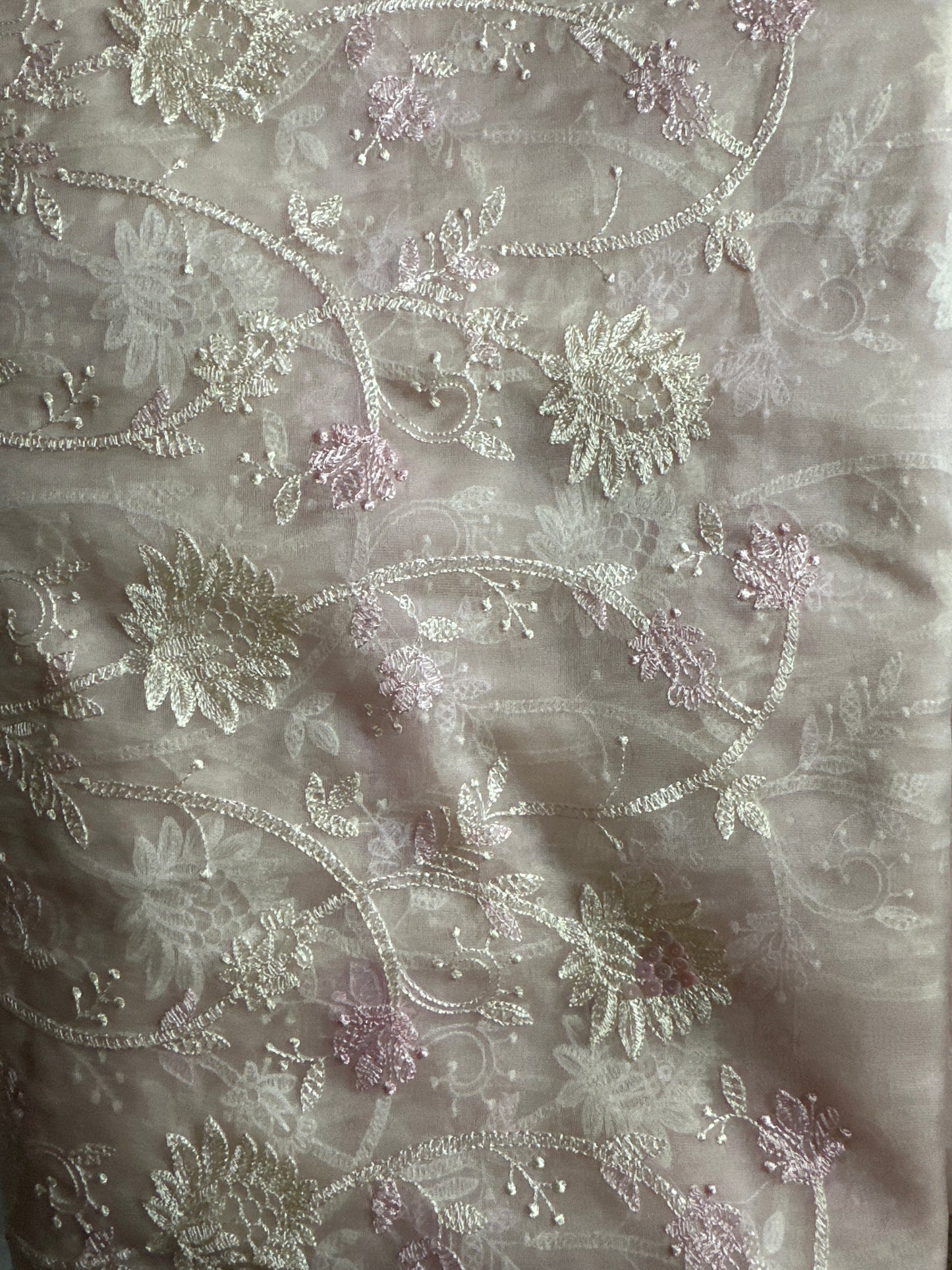 Organza Allover Kantha Work Pink Saree