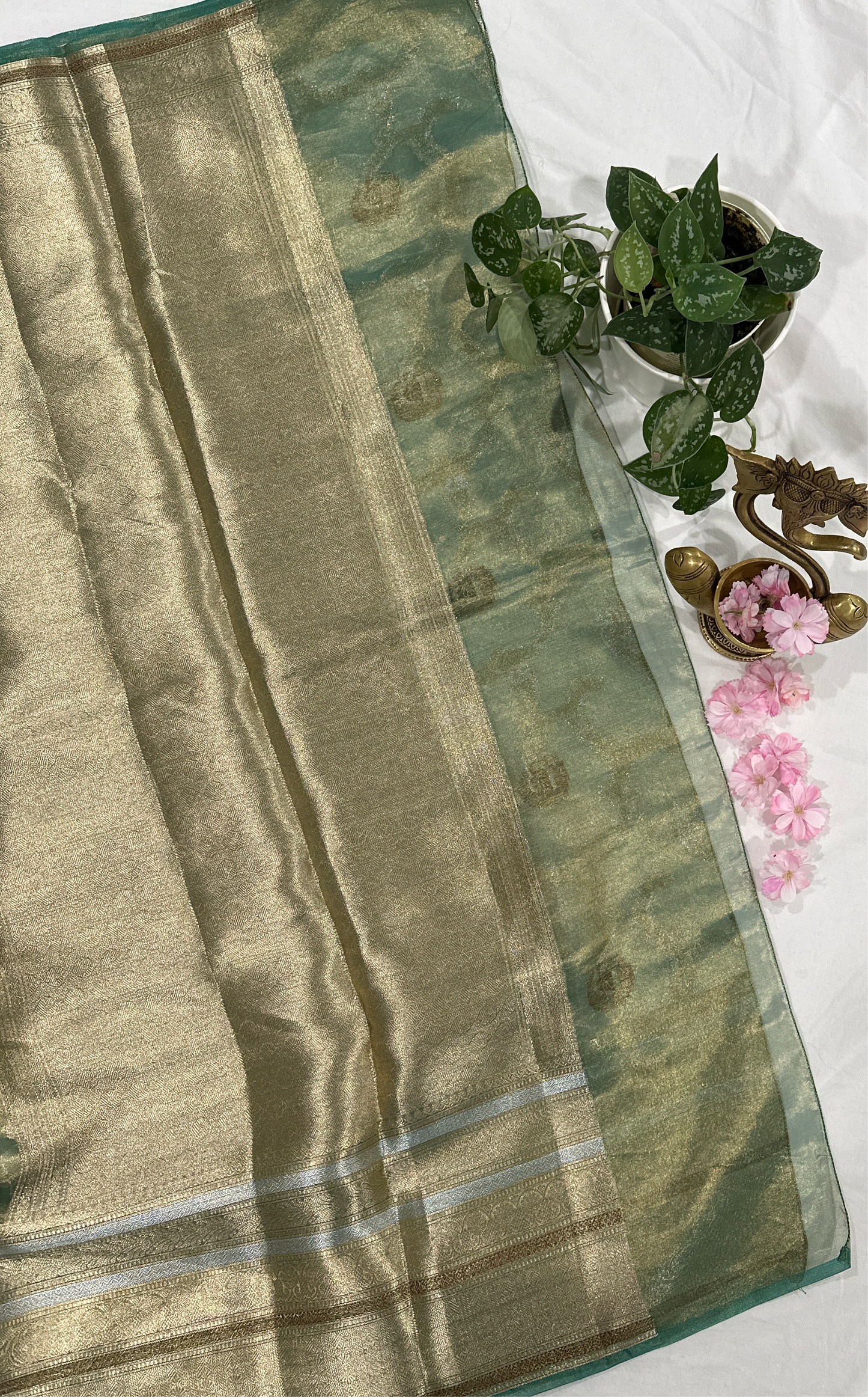 Banarasi Tissue Green Saree