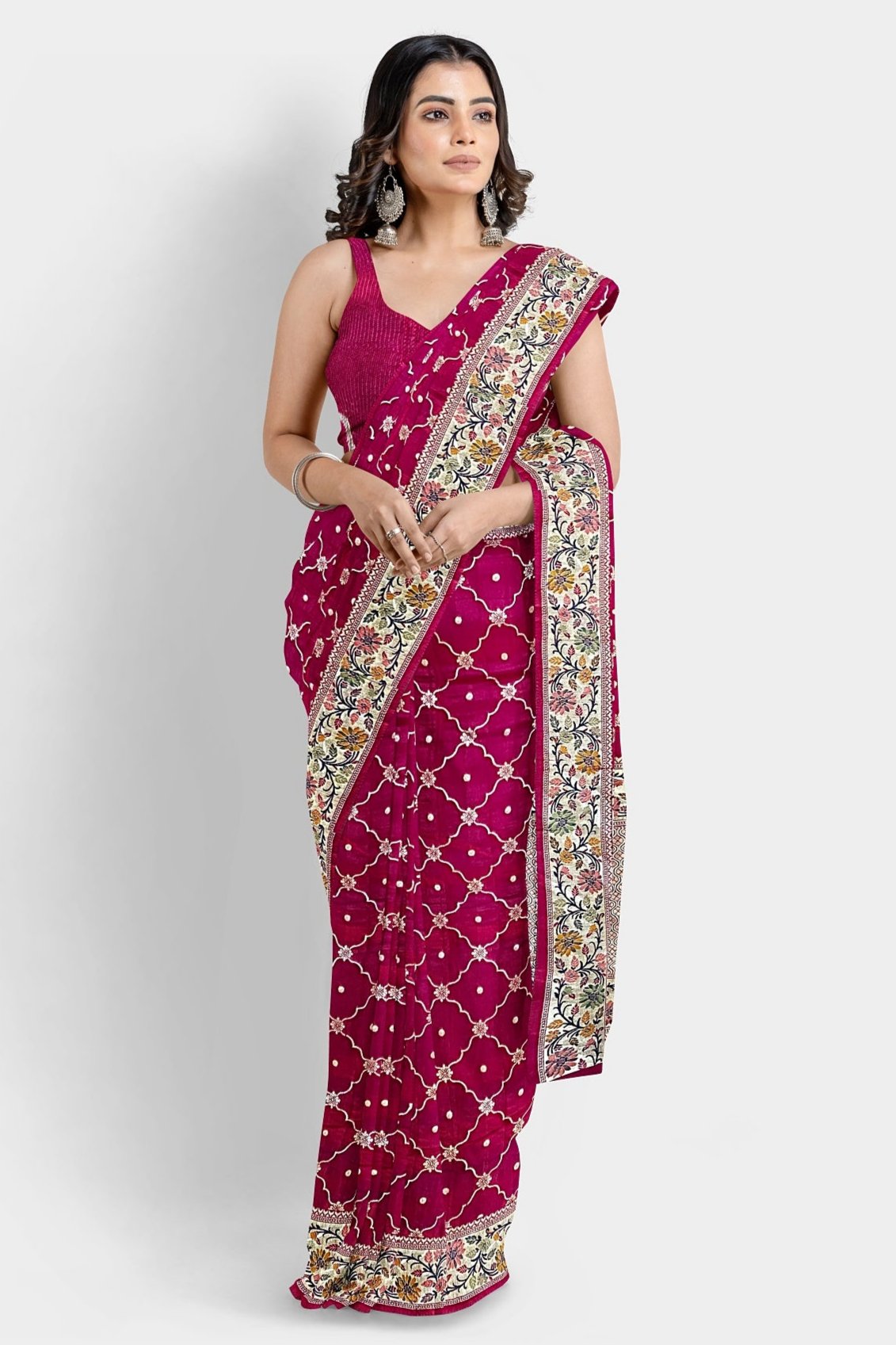 Tussar Georgette Meena Red Saree