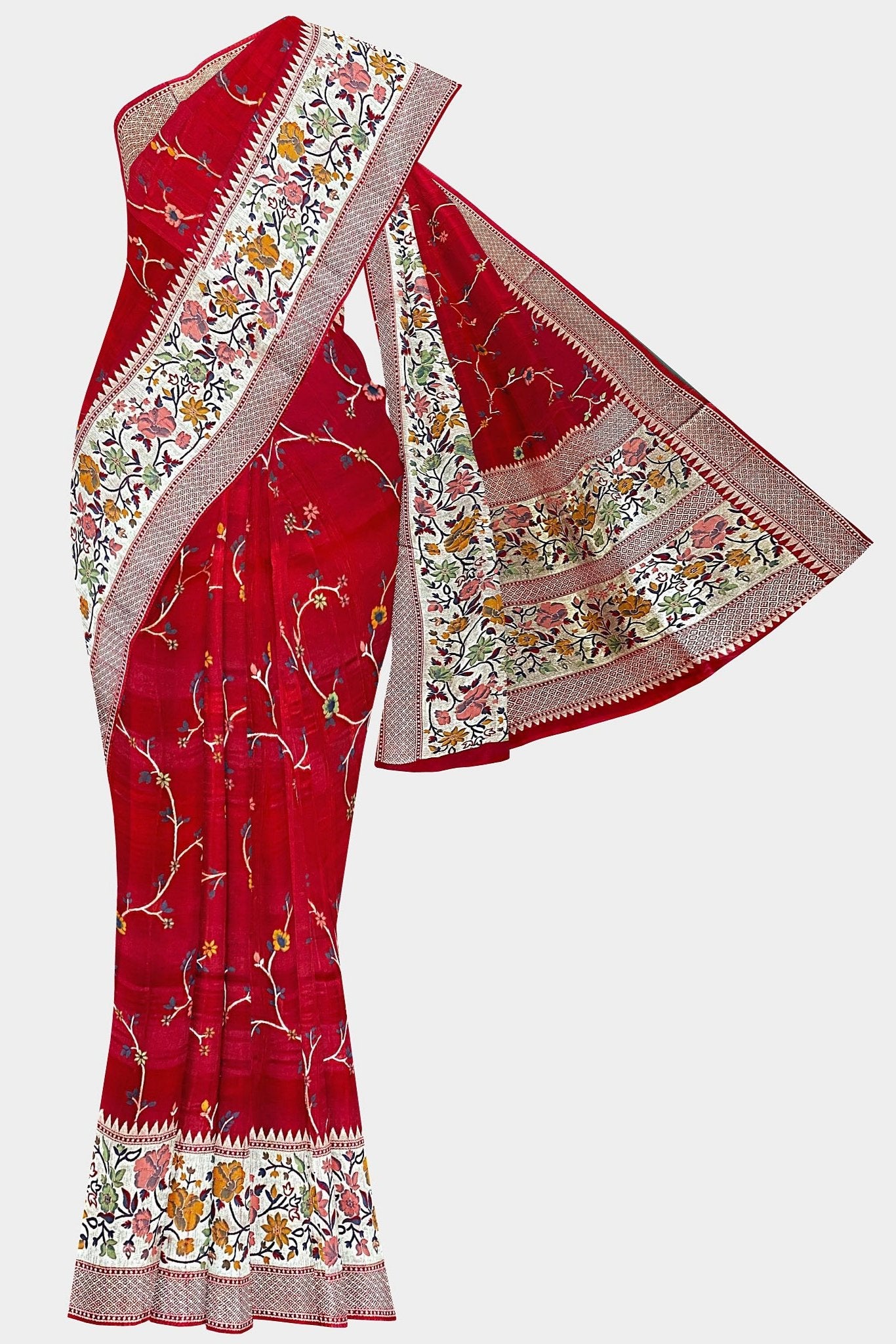 Tussar Georgette Meena Bright Red Saree