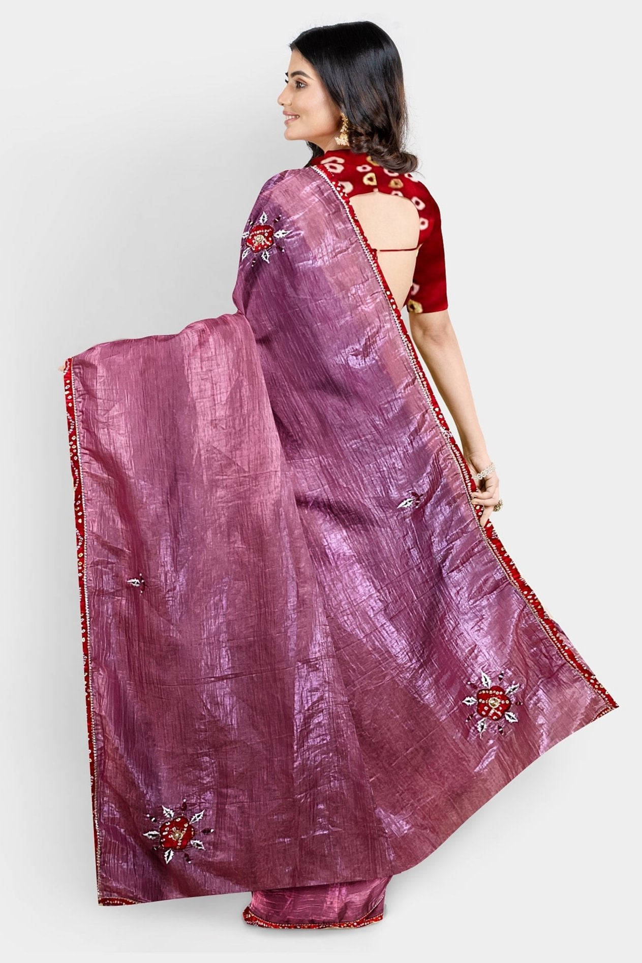 Fancy Bandej Red Saree