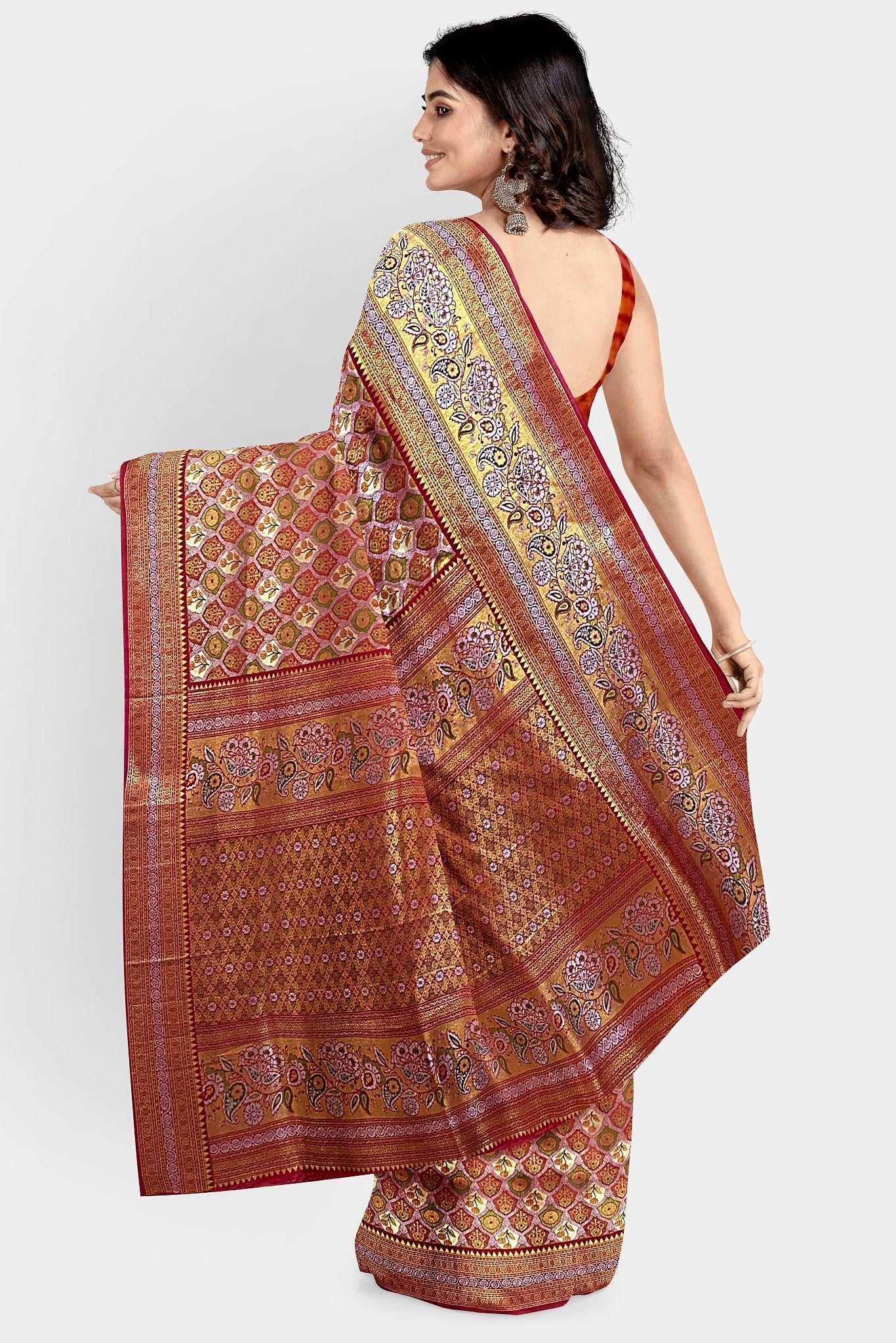 Banarasi double rangkat red saree