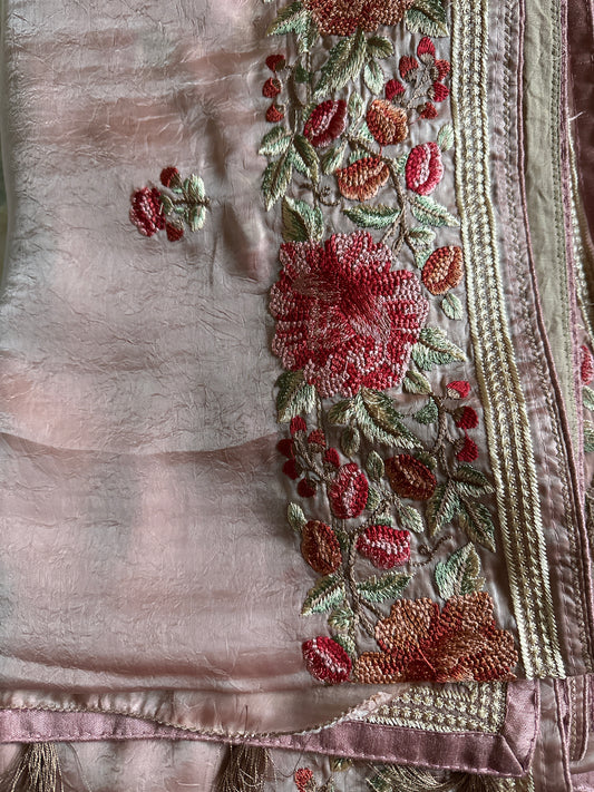 Marble Silk Embroidered Light Pink Saree