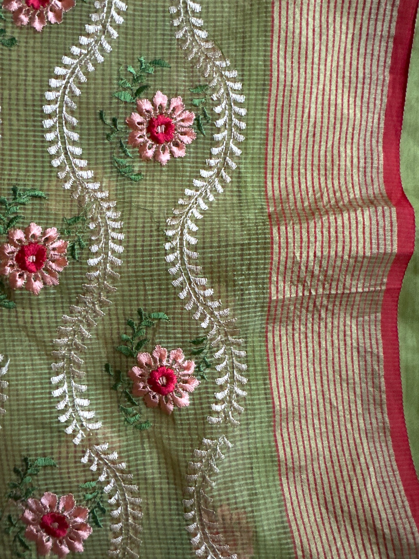 Fancy Chanderi Embroidery Green Saree