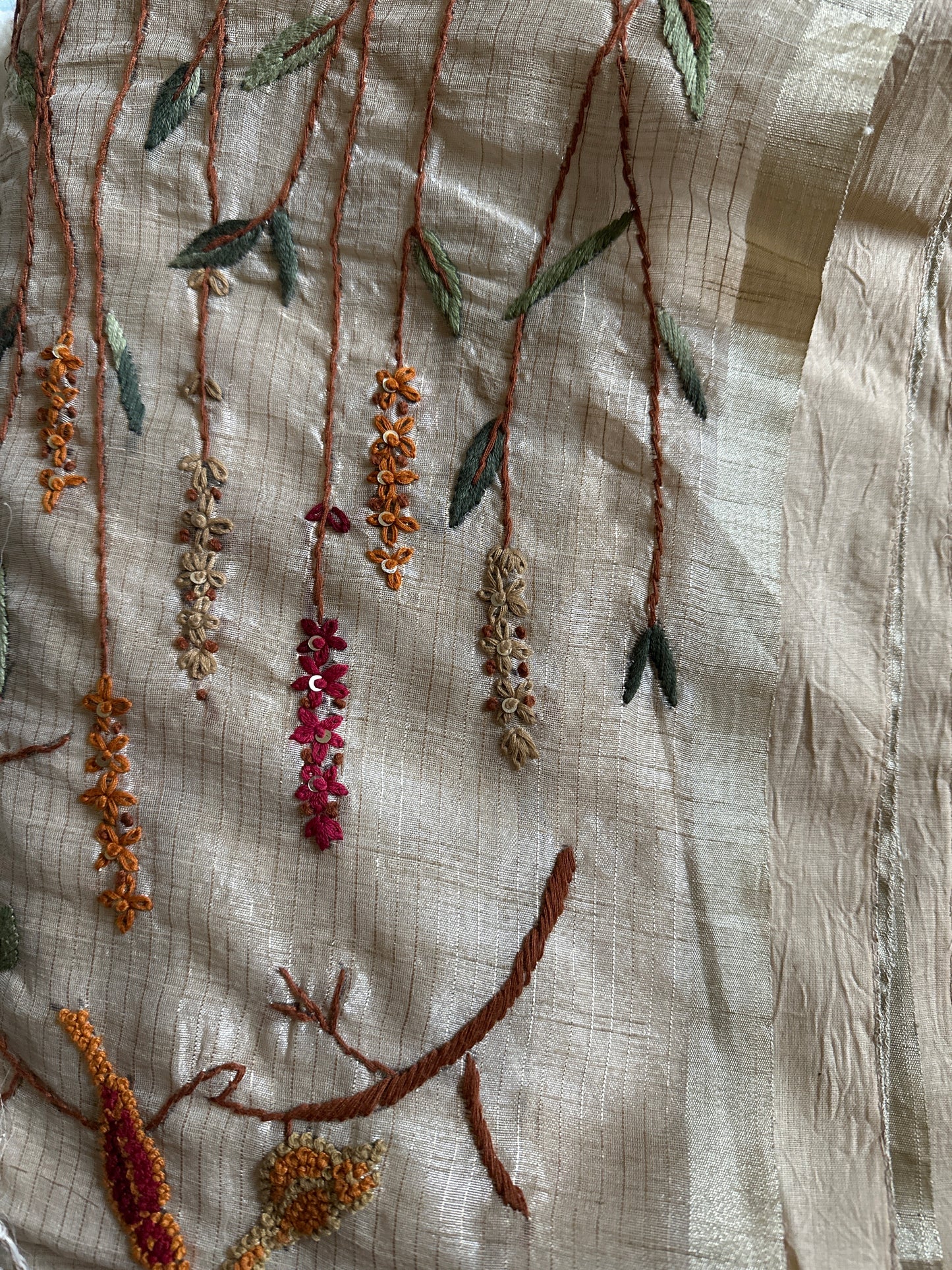 Kota hand embroidered Beige Saree