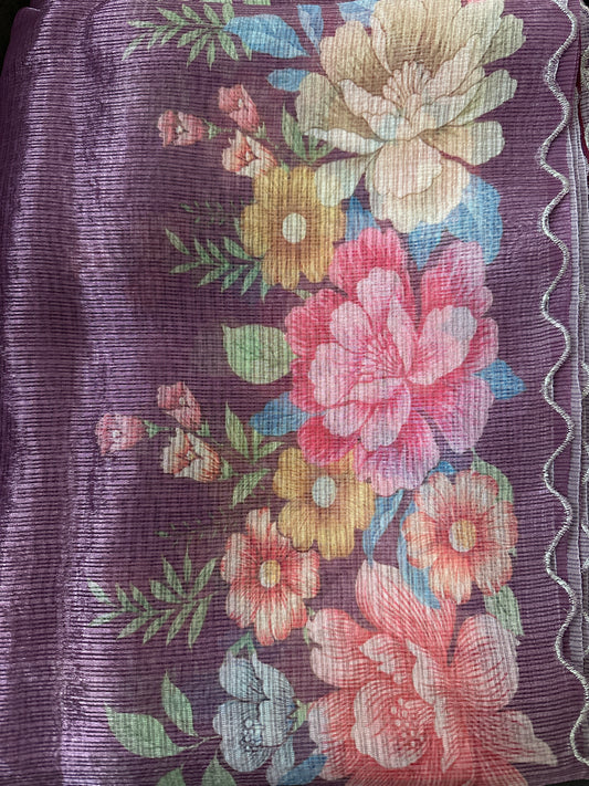 Fancy Kota Painted Purple Saree