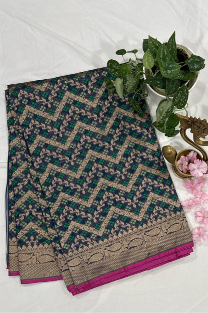 Banarasi Kota Blue and Green Saree