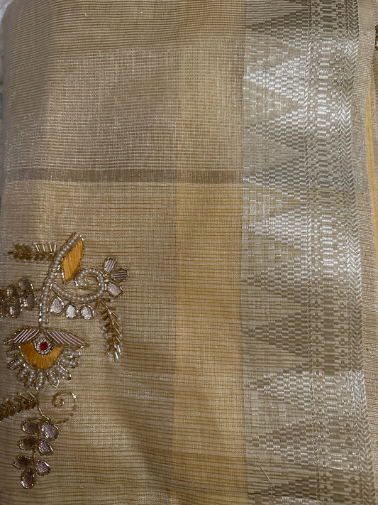 Fancy Kota Gota Patti Yellow Saree