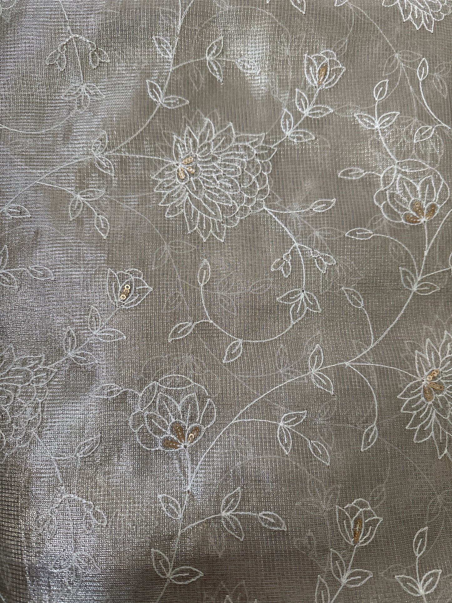 Kota Tissue All Over Embroidery Beige saree