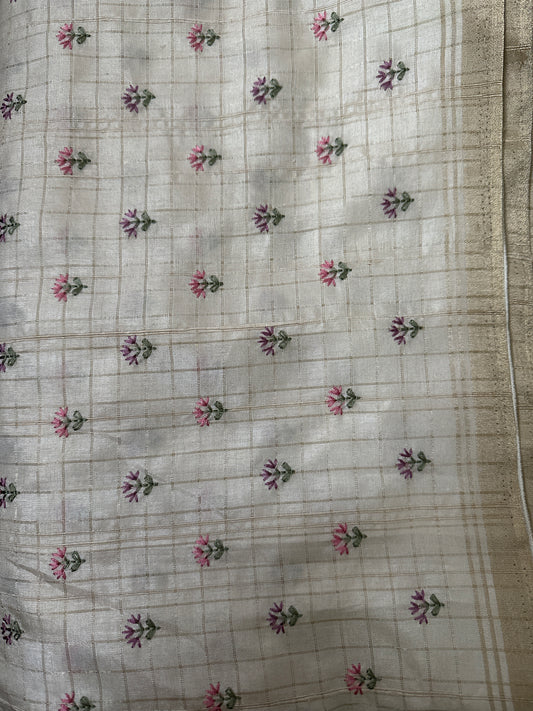 Fancy Embroidered Beige Saree