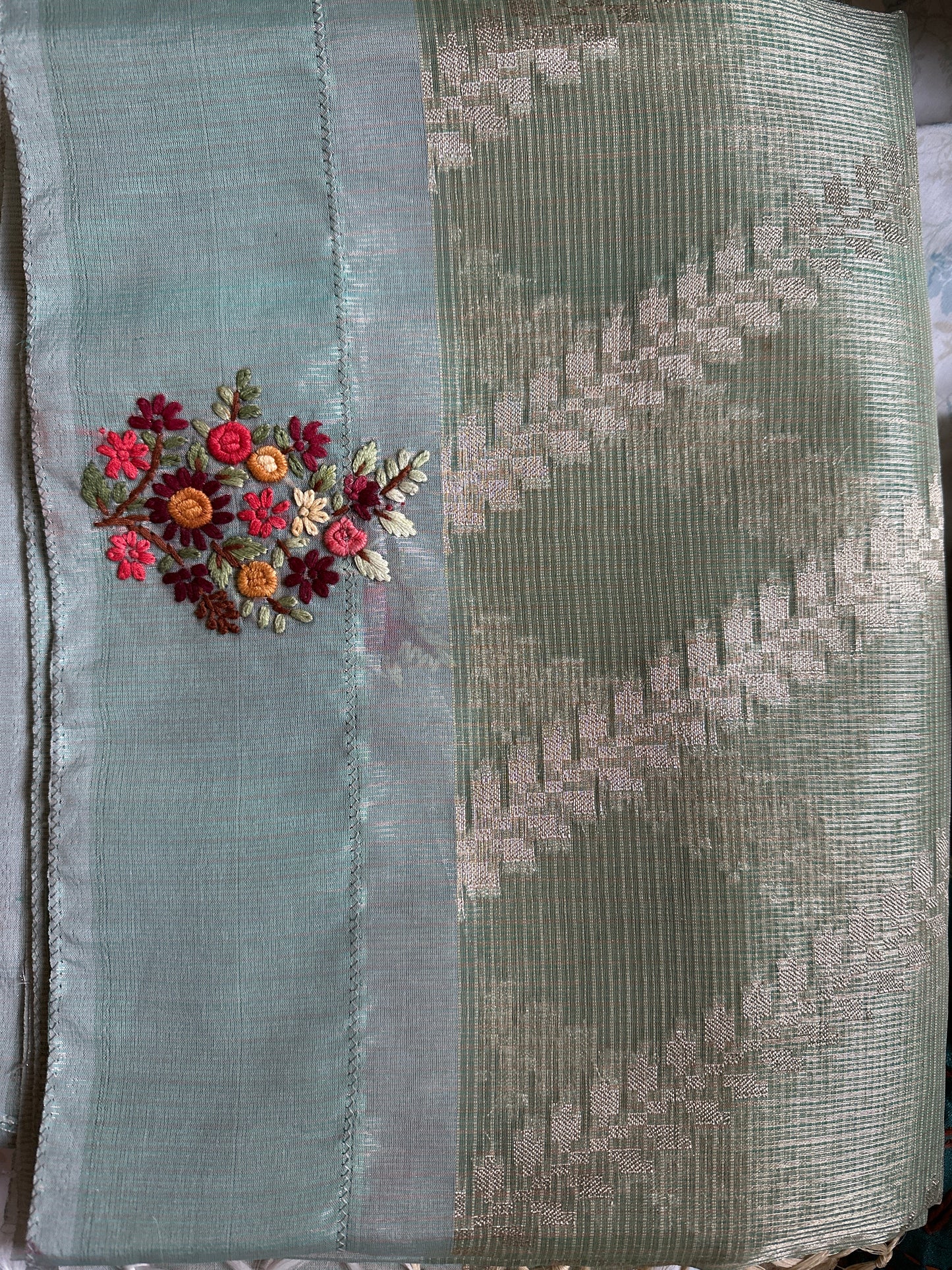 Kota Hand Embroidered Cross Kaddi Zari Saree