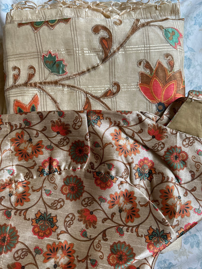 Kota Applique Work Beige Saree