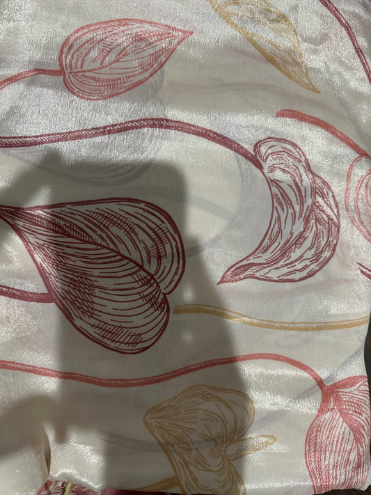 Fancy Leaf Pattern Beige Saree