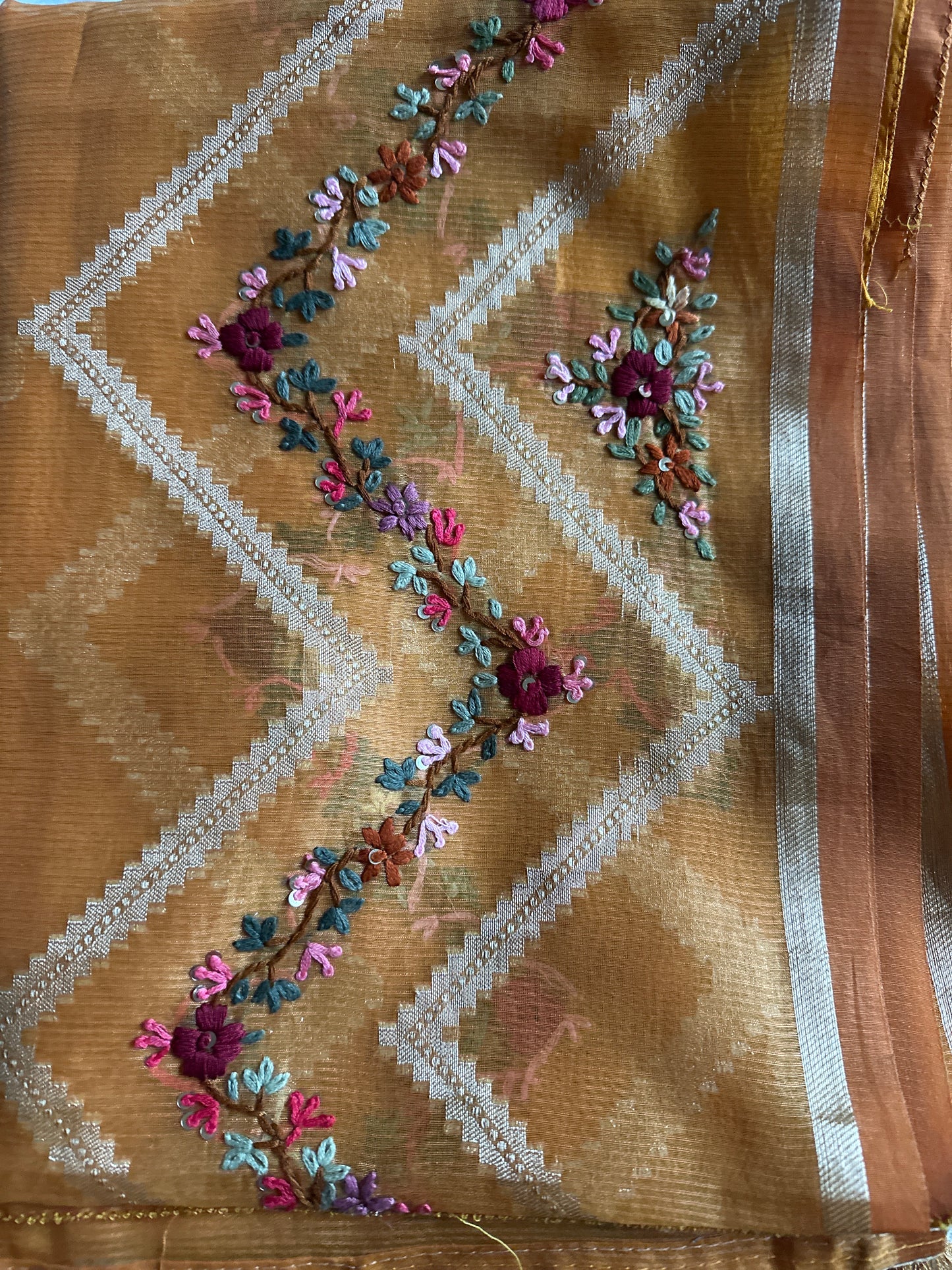 Kota Hand Embroidered Mustard Saree