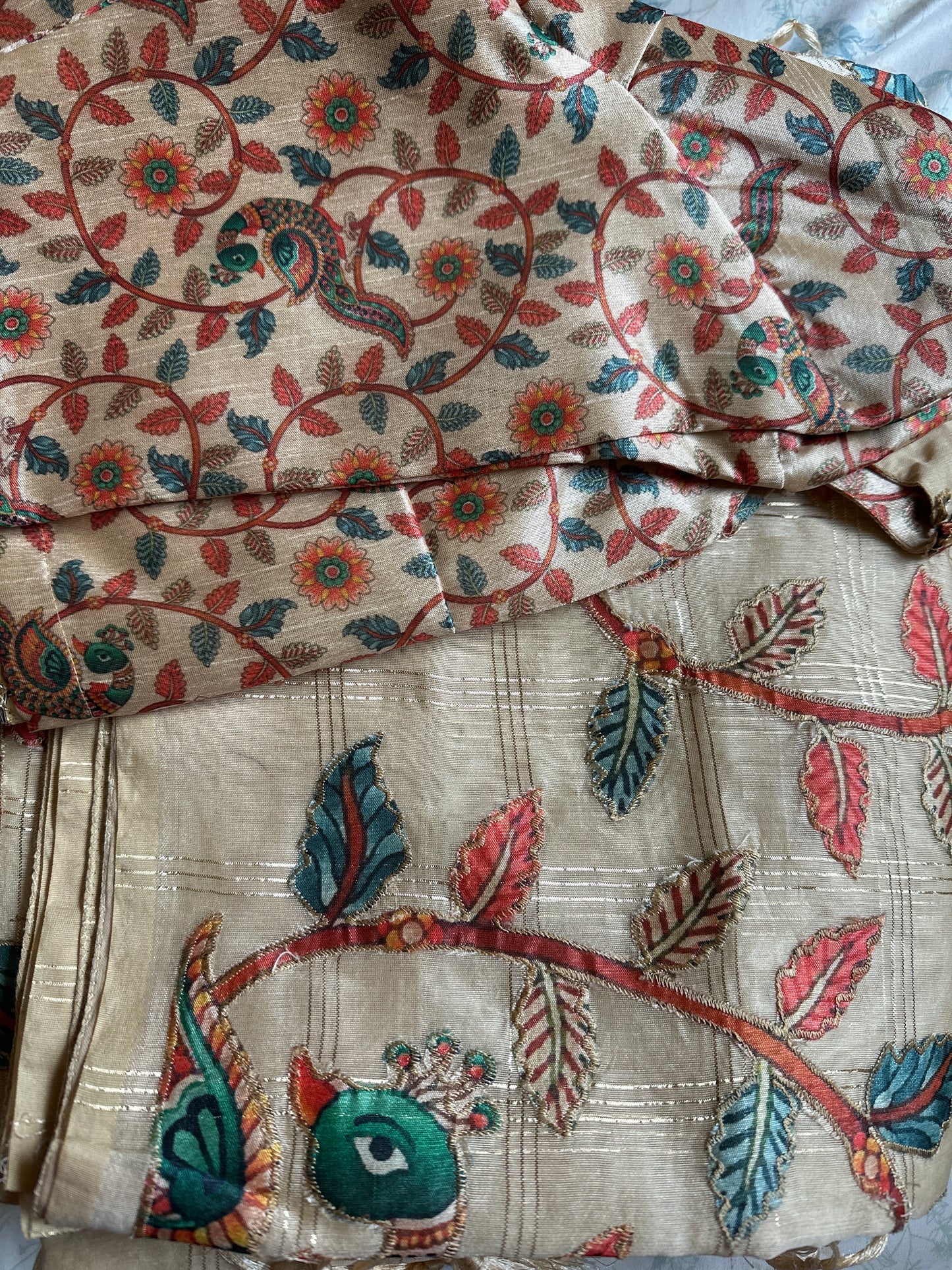 Kota Applique Work Beige Saree
