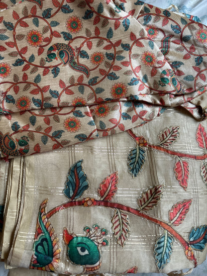 Kota Applique Work Beige Saree