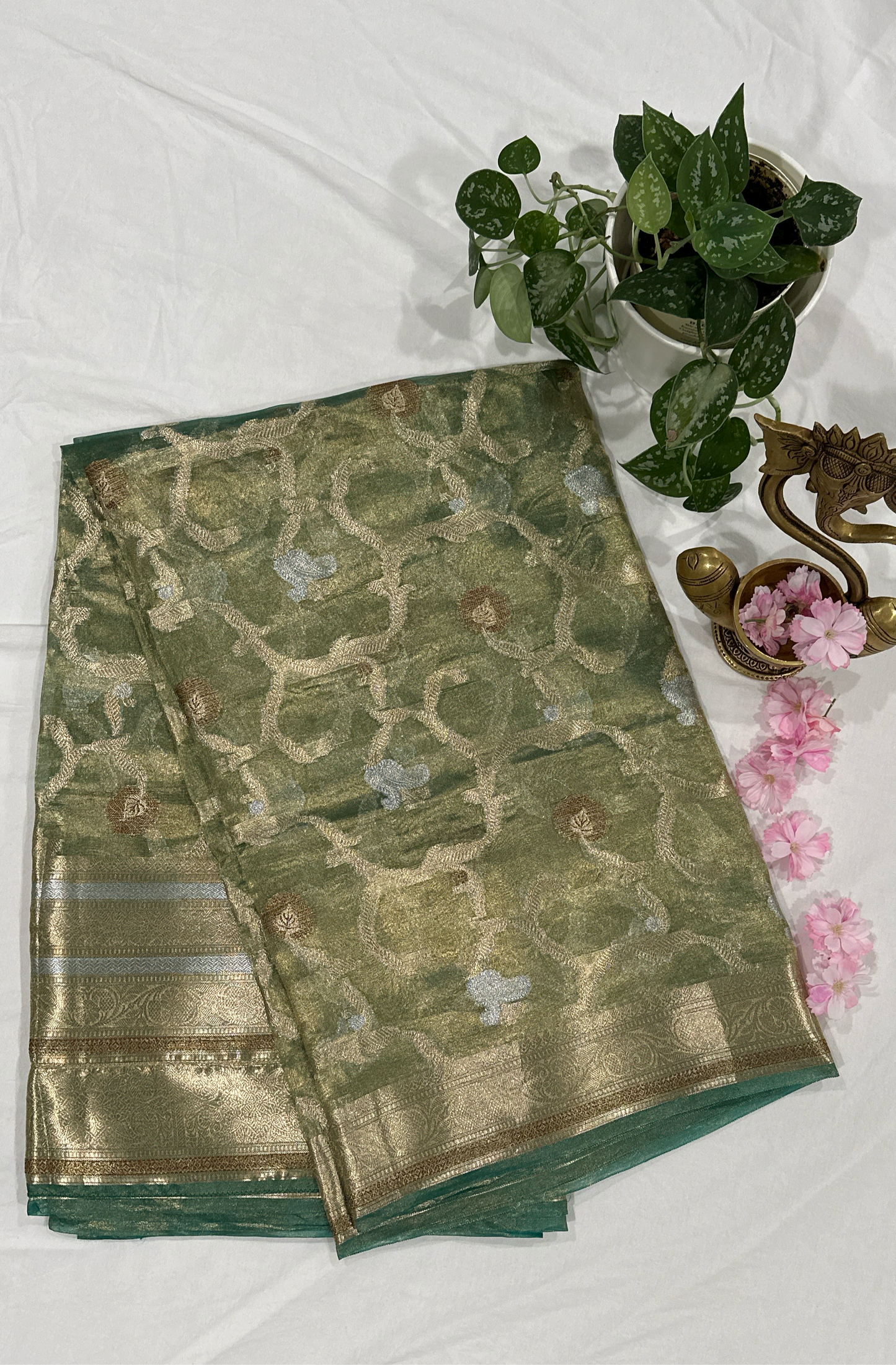 Banarasi Tissue Green Saree