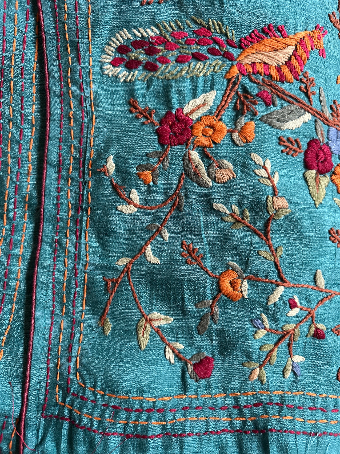 Crush Tussar Hand Embroidered Blue Saree