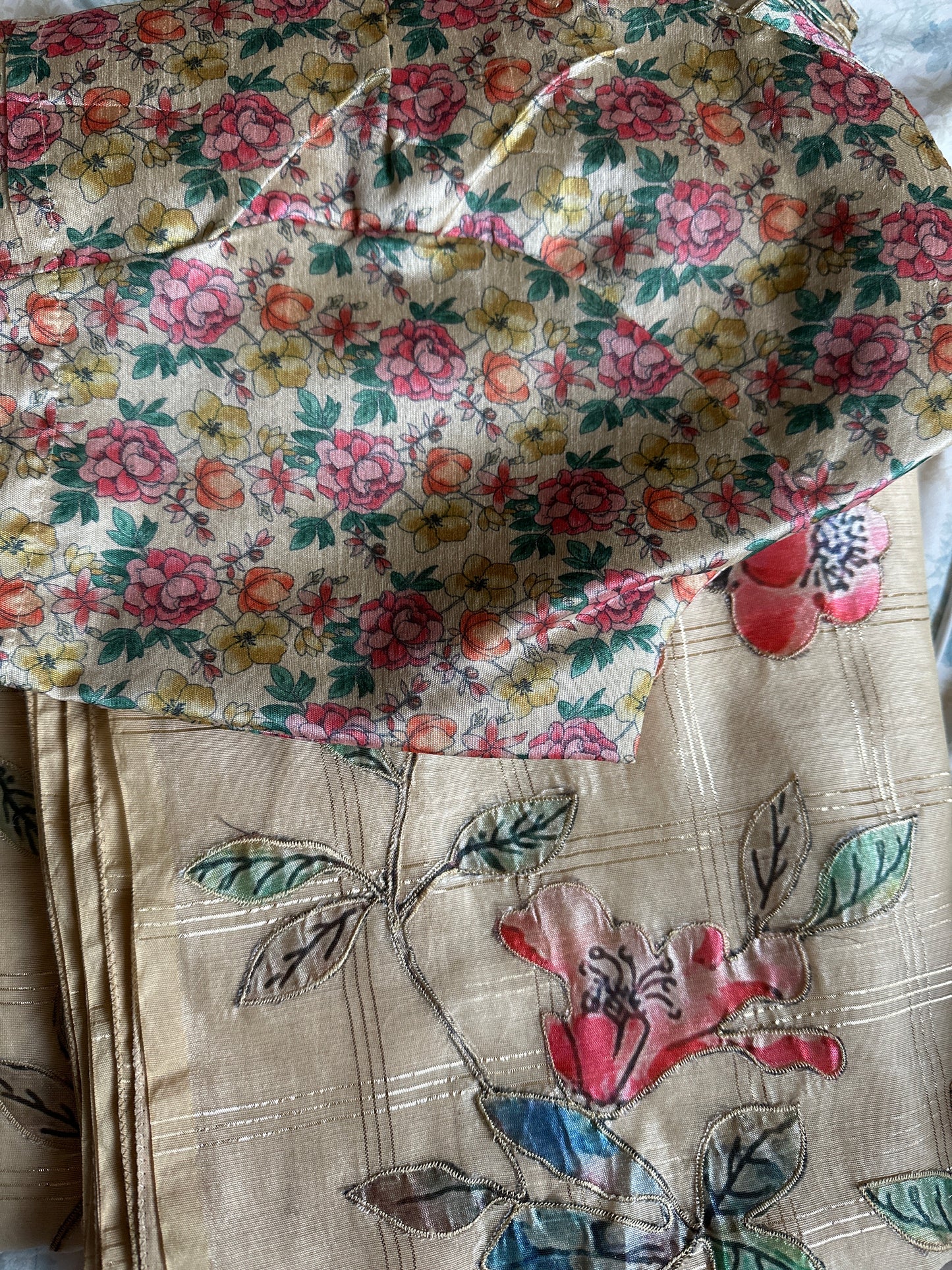 Kota Applique Work Beige Saree