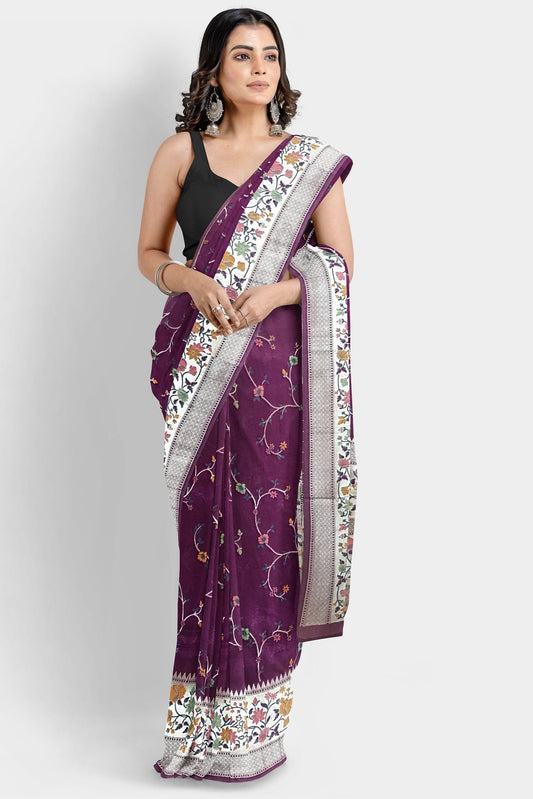 Tussar Georgette Meena Pinkish Purple Saree