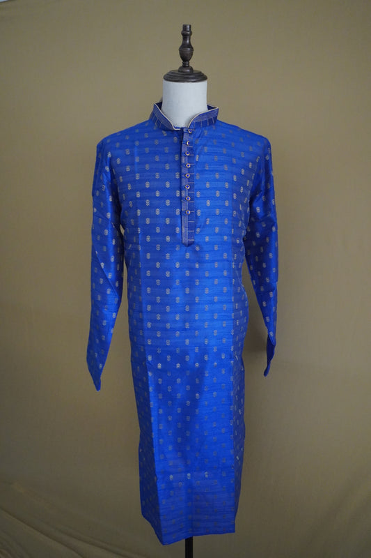 Blue Golden Motif Weaved Kurta