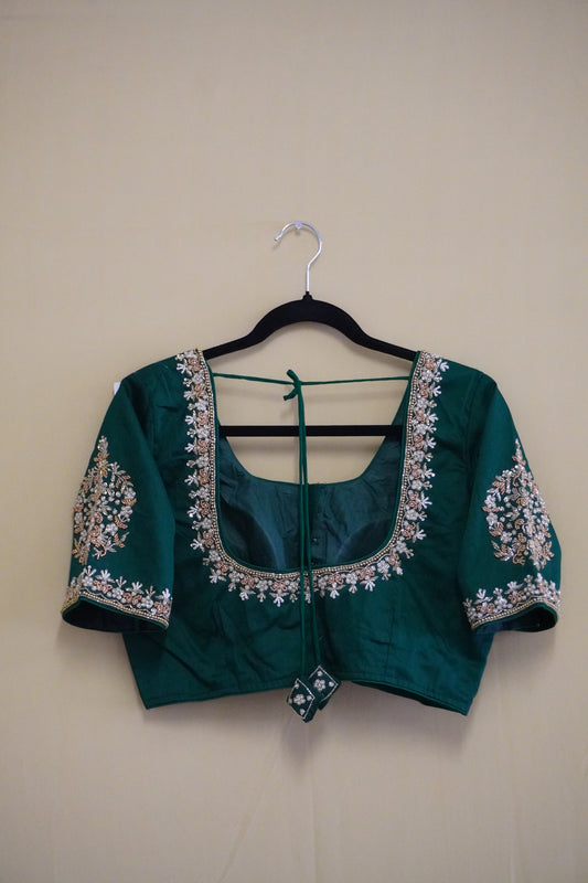 Mystic Green Pearl Maggam Blouse