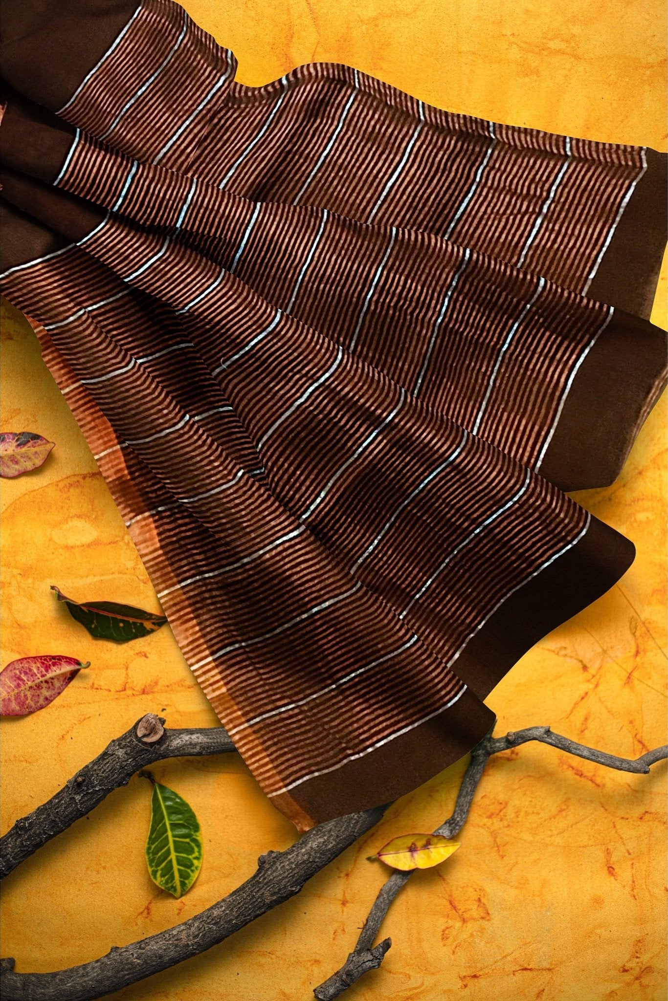 Linen Floral Brown Saree