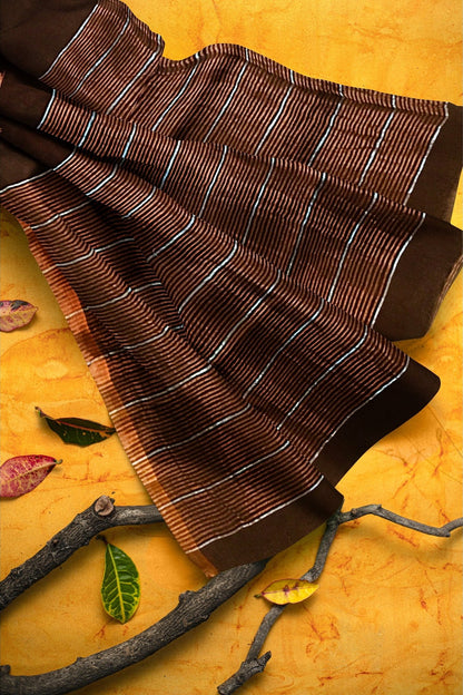 Linen Floral Brown Saree