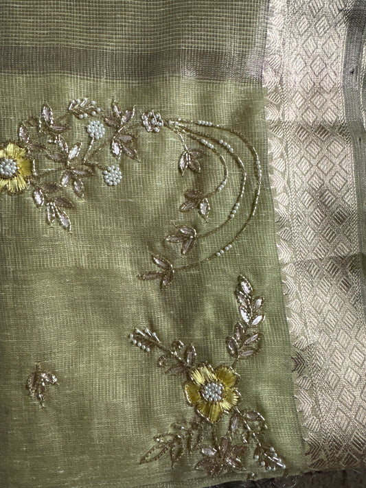 Fancy Kota Zardosi Green Saree