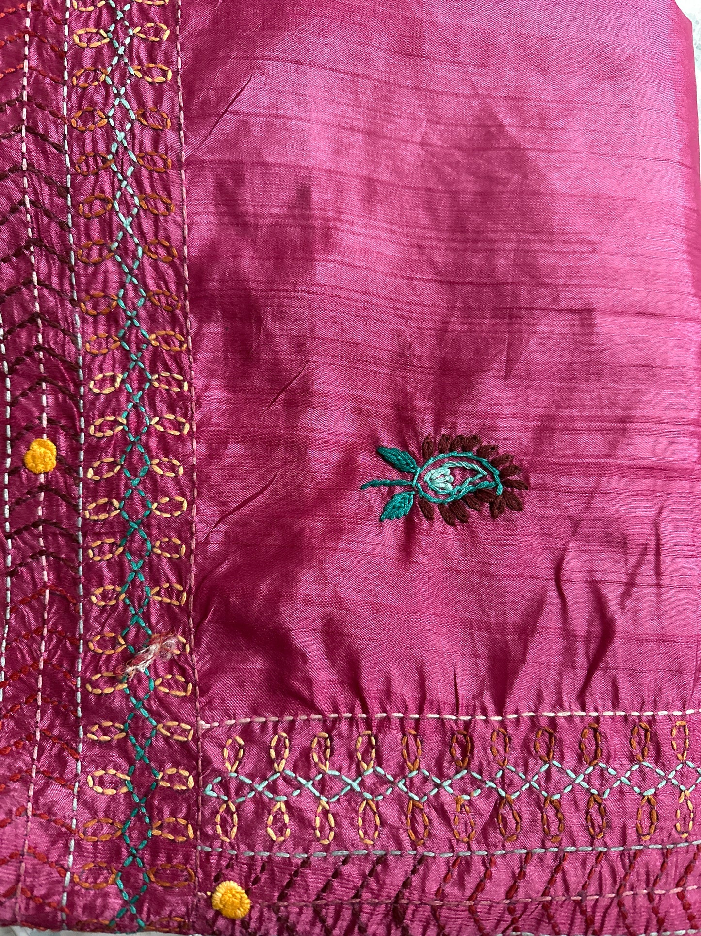 Tussar Boolean Hand Embroidery Pink Saree