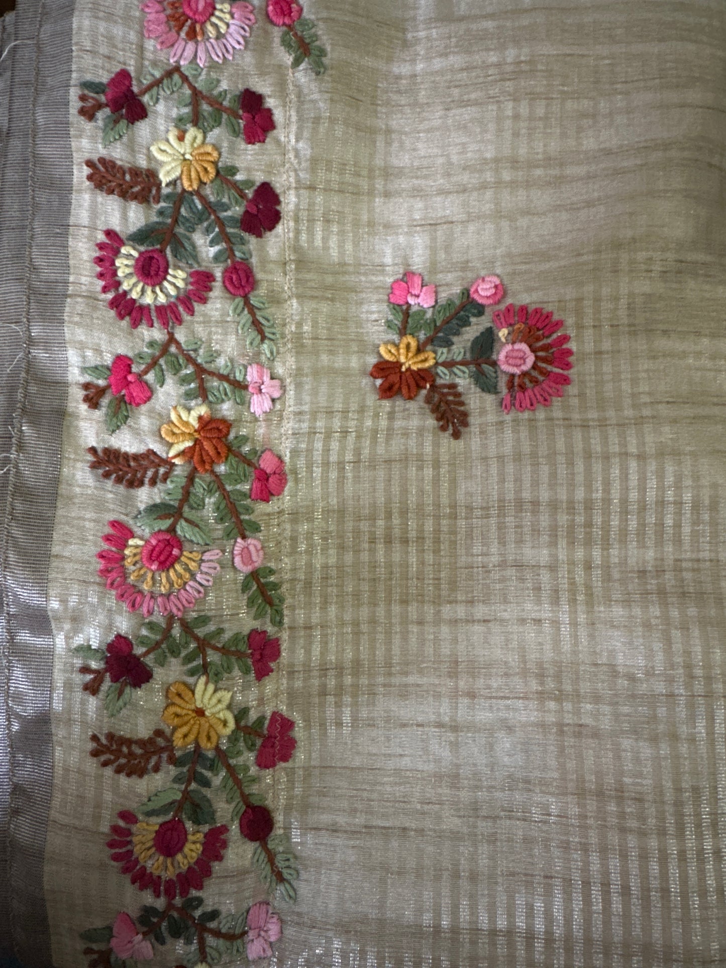 Fancy Hand Embroidered Beige Saree