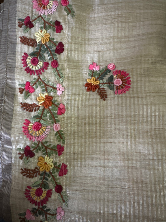 Fancy Hand Embroidered Beige Saree
