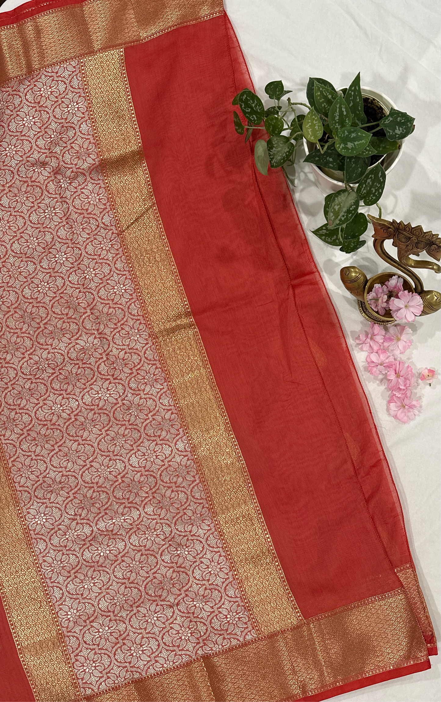 Erode Chiniya Silk Red Saree
