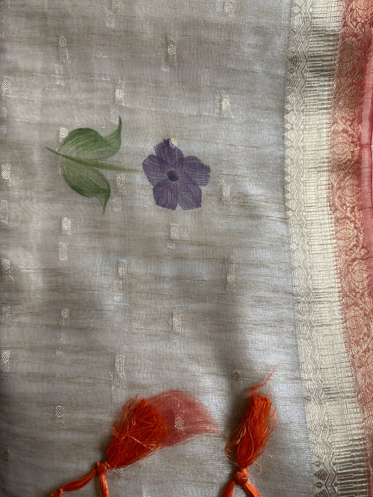 chapa silk hand painted Beige Saree