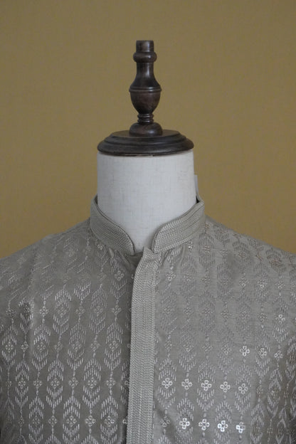 Grey Sequinwork Thread Embroidered Kurta