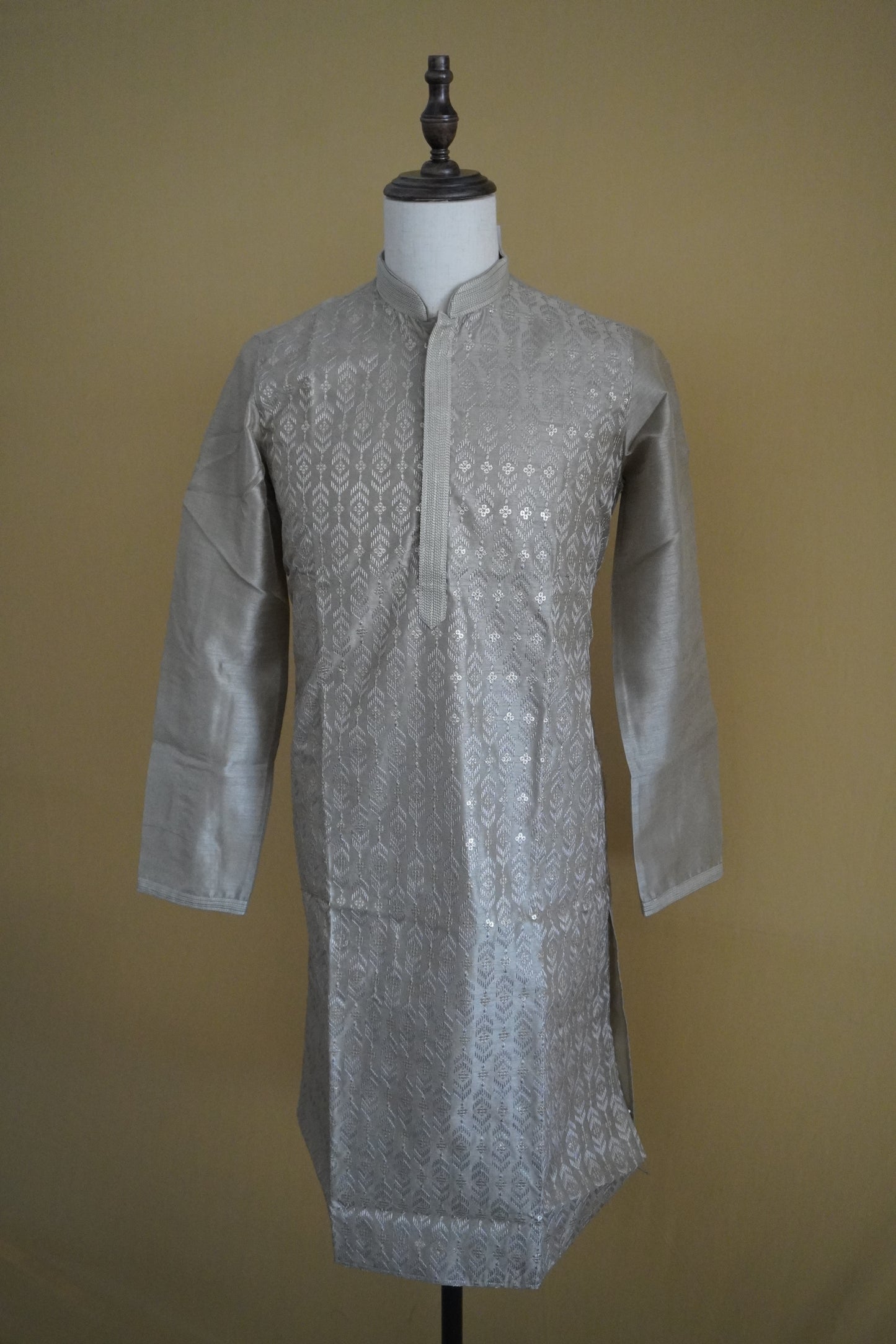 Grey Sequinwork Thread Embroidered Kurta