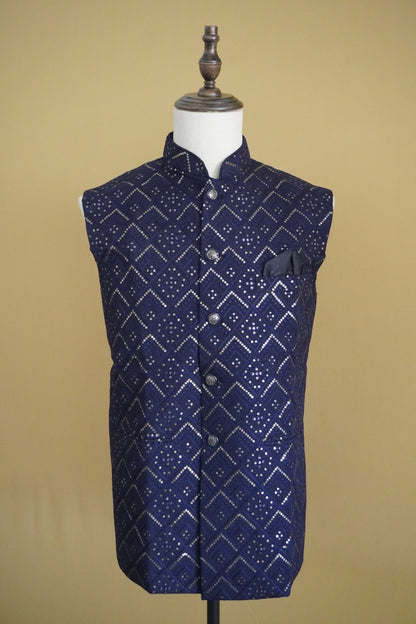 NavyBlue Jacket with Chikankari Sequin Work