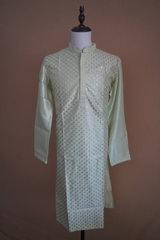 Lite Parrot Green Sequin work Thread Embroidered Kurta