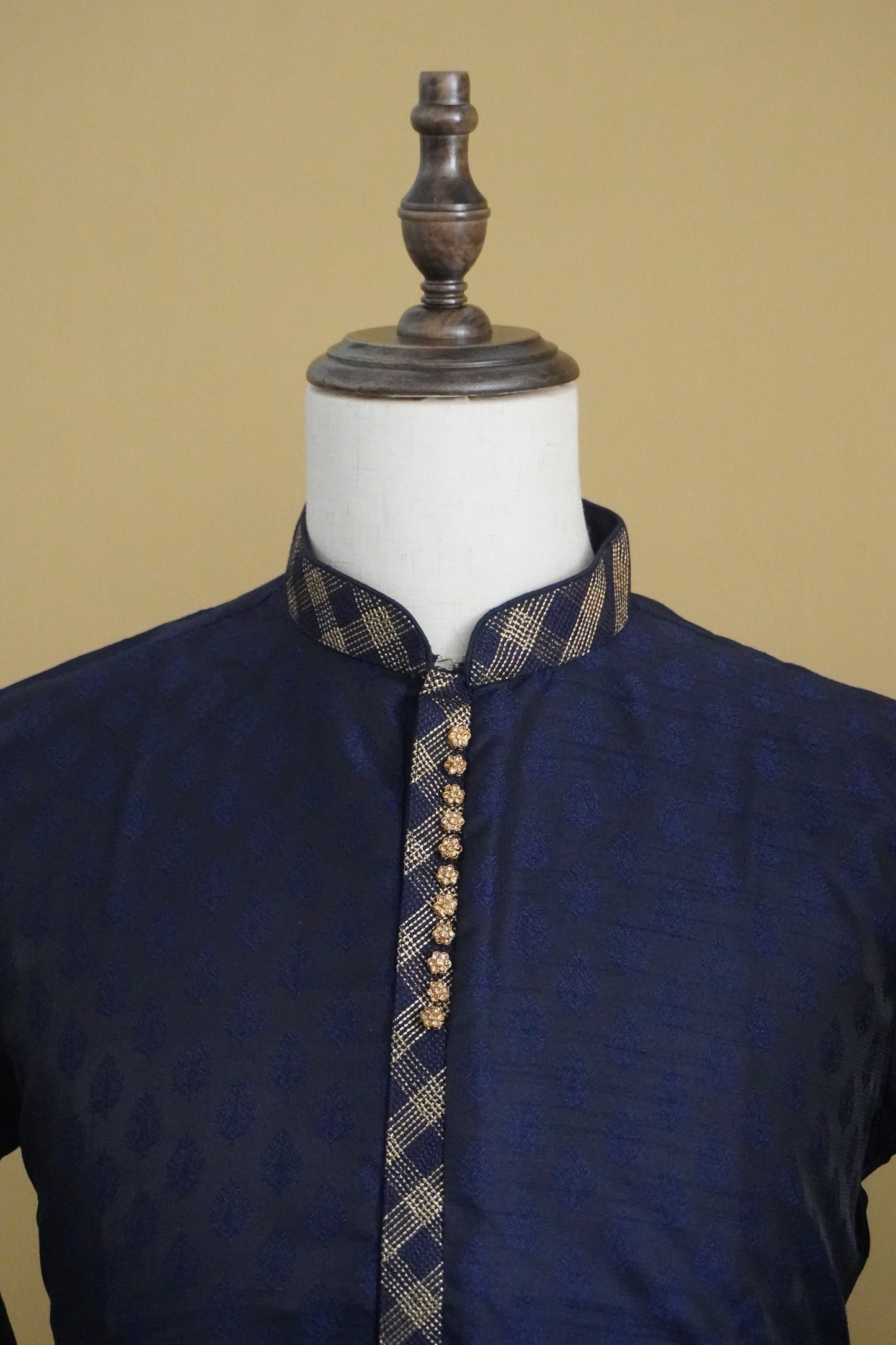 Midnight Blue Kurta with Regal Gold Buttons