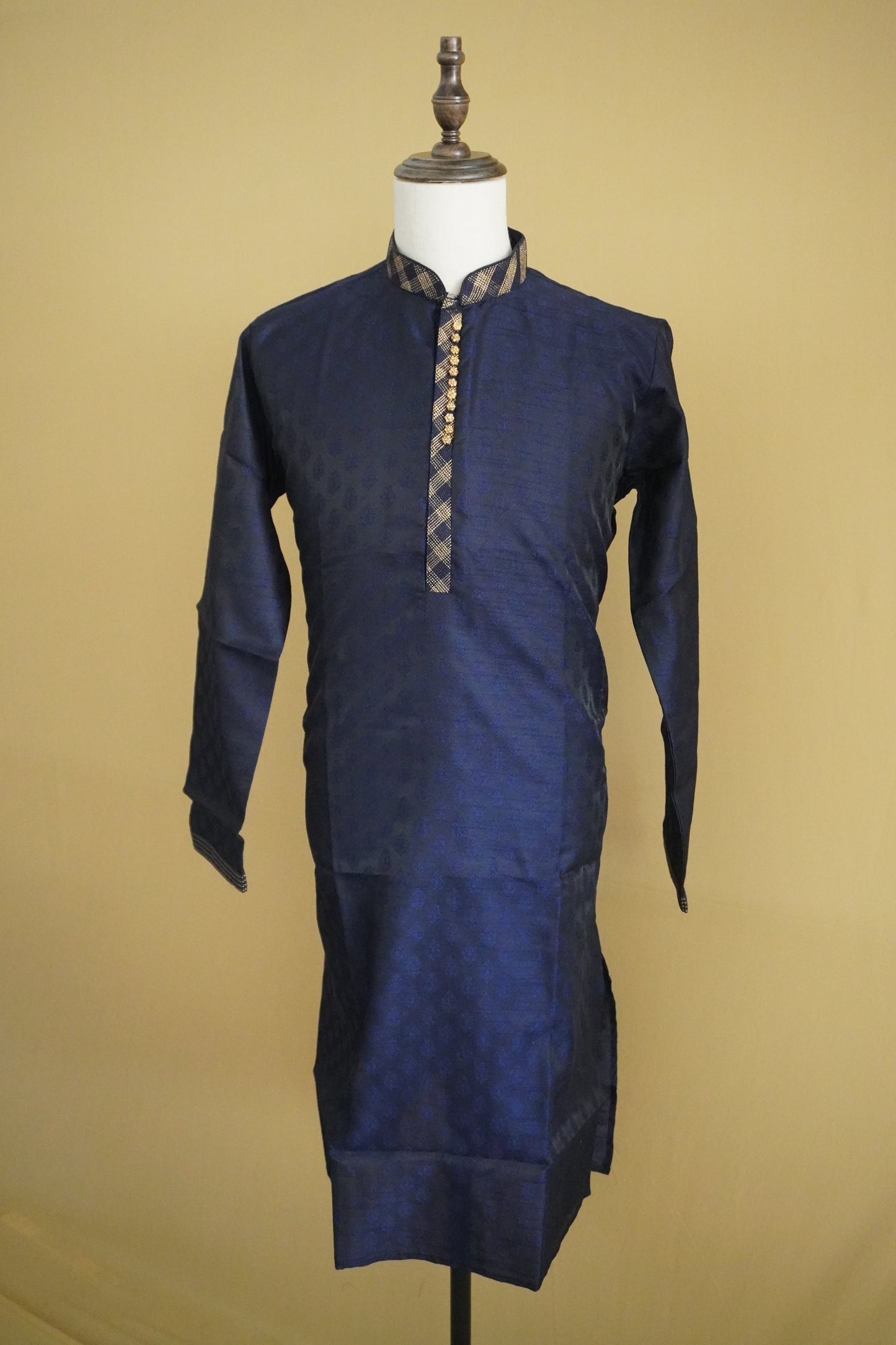 Midnight Blue Kurta with Regal Gold Buttons