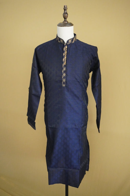 Midnight Blue Kurta with Regal Gold Buttons